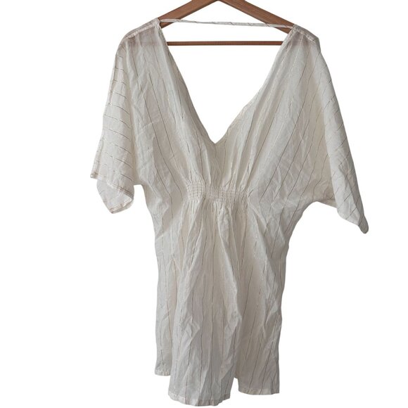 Onia Alessandra Plunging Striped Swim Coverup Dress White Mini Batwing Size S/P - Picture 7 of 7